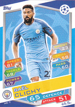 Gael Clichy Manchester City 2016/17 Topps Match Attax CL #MC07